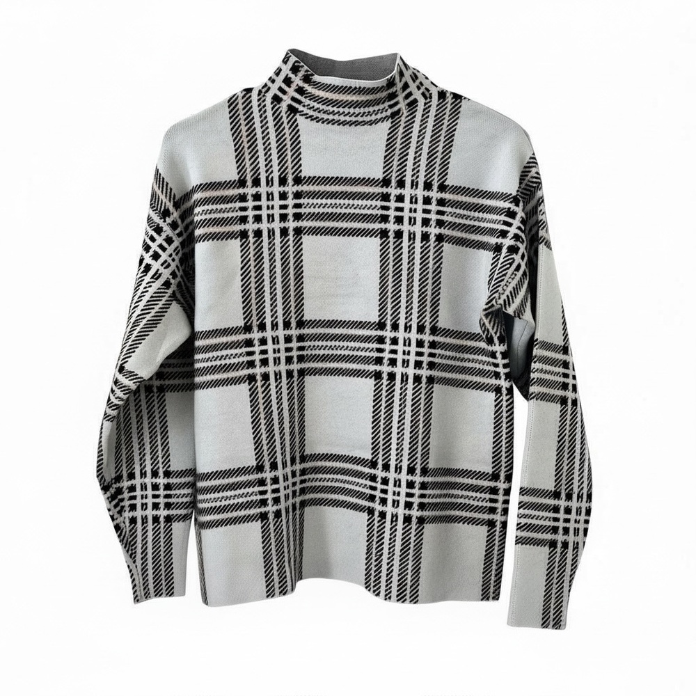 Premise Black and White Plaid Turtleneck Sweater